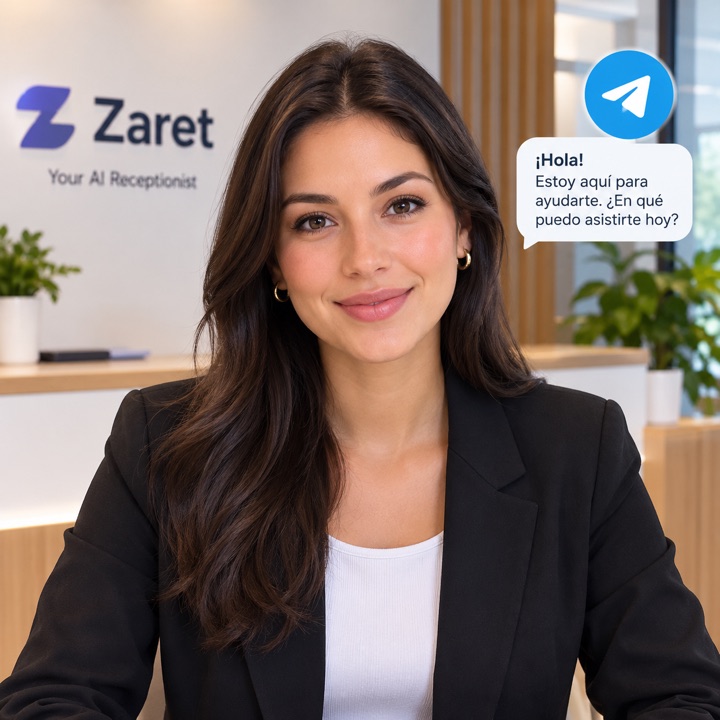 Zaret AI receptionist greeting a client on Telegram